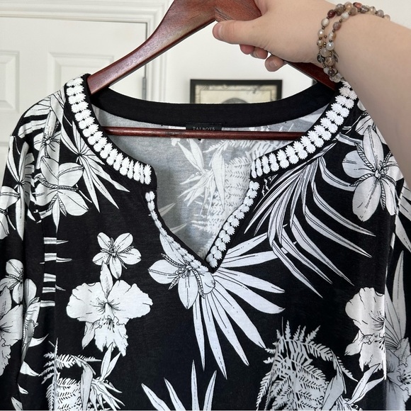 Talbots Modal Blend Black White Tropical Floral Top - Picture 10 of 10